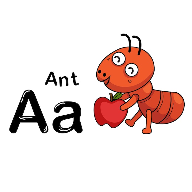 Ilustración de la letra del alfabeto animal aislado AAnt