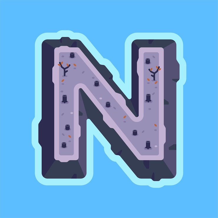 Vector ilustración de la letra n en forma de isla.