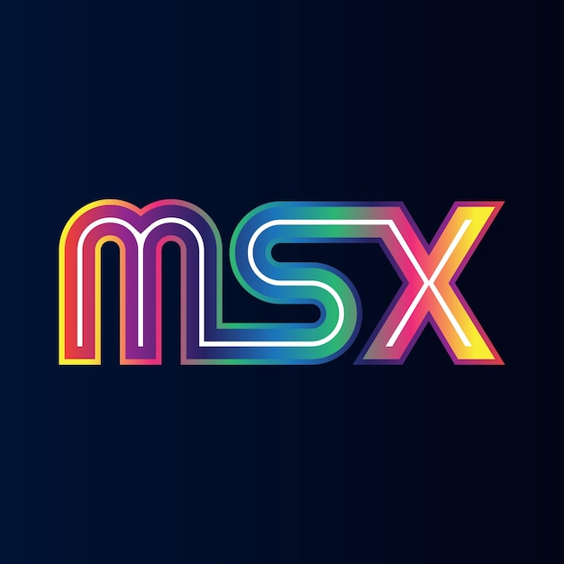Ilustración de una letra de neón MSX aislada sobre un fondo negro