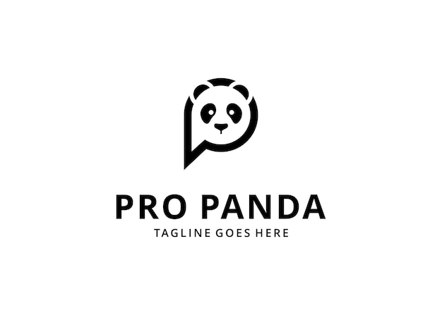 Ilustración de la letra P con diseño de logotipo de vector panda. icono de panda letra P