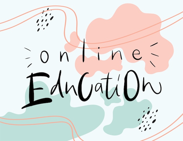Ilustración de letras vectoriales de la educación en línea Fondo abstracto de moda Concepto de cursos de enseñanza de aprendizaje a distancia Tarjeta para estudiantes universitarios Imprimir para carteles en las redes sociales