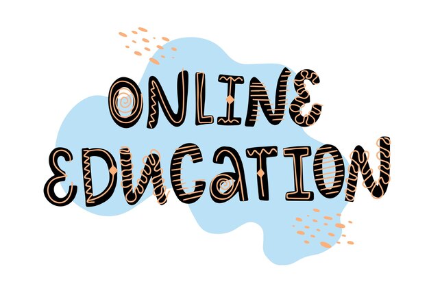 Ilustración de letras vectoriales de educación en línea Las letras de garabatos están aisladas en un fondo abstracto de moda Concepto de cursos de enseñanza de aprendizaje a distancia Tarjeta para estudiantes universitarios