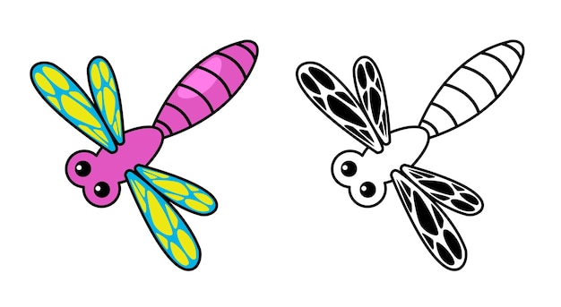 Ilustración de libélula de personaje de dibujos animados coloridos