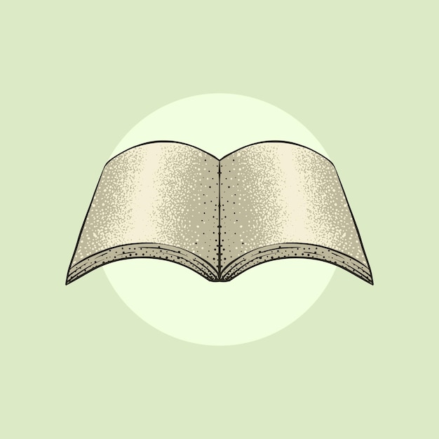 Ilustración de un libro abierto dibujado con la técnica del puntillismo