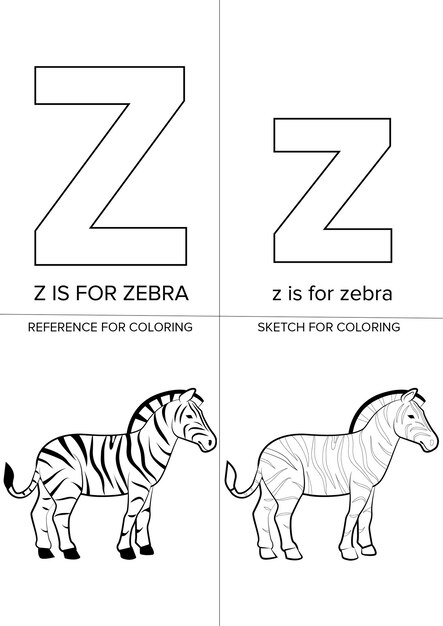 Ilustración de libro para colorear del alfabeto con gráficos delineados para colorear la página para colorear del alfabetoEZ