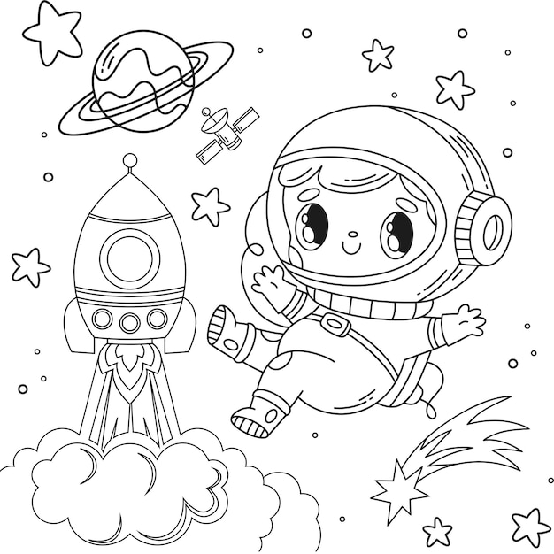 Vector ilustración de libro para colorear de astronauta