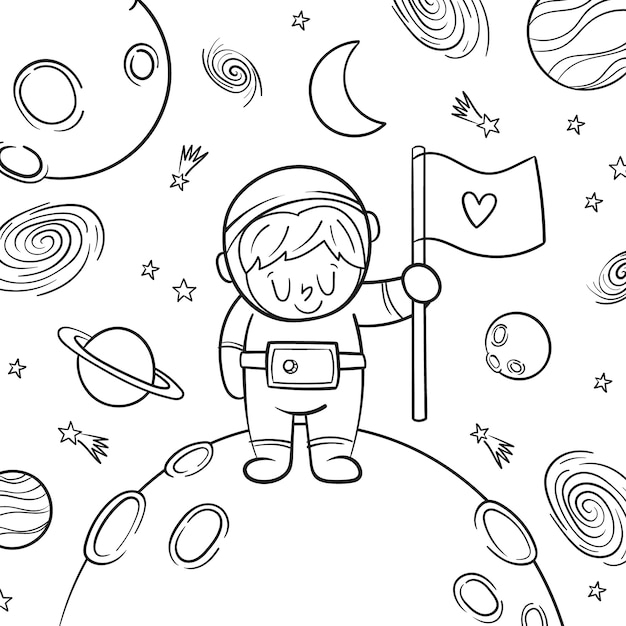 Ilustración de libro de colorear de astronauta