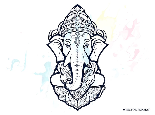 Ilustración del libro para colorear dibujada a mano de Ganesh y bocetos lineales