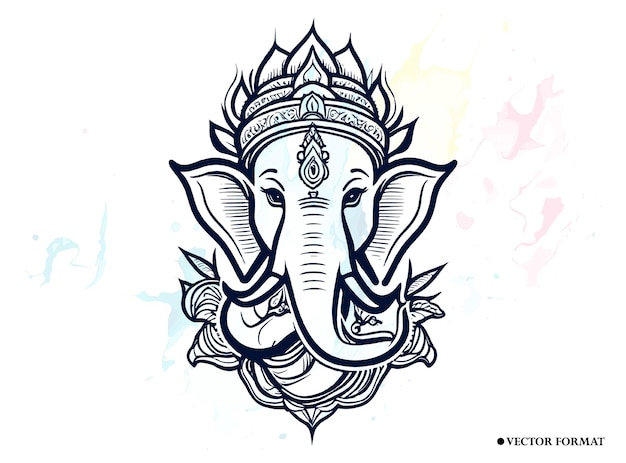 Ilustración del libro para colorear dibujada a mano de Ganesh y bocetos lineales