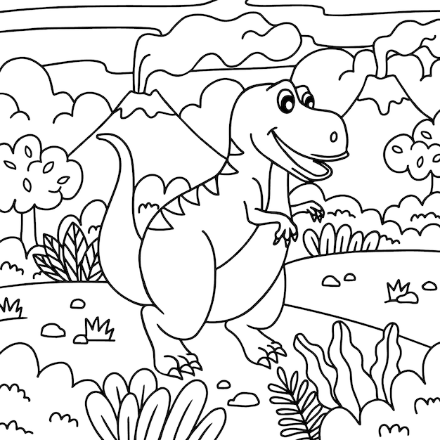 Vector ilustración de libro para colorear de dinosaurio dibujado a mano