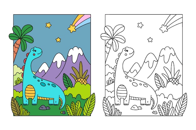 Vector ilustración de libro para colorear de dinosaurio dibujado a mano