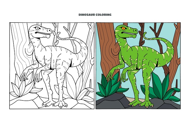 Ilustración de libro para colorear de dinosaurio dibujado a mano