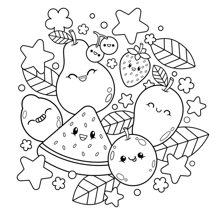 Ilustración de libro para colorear de frutas