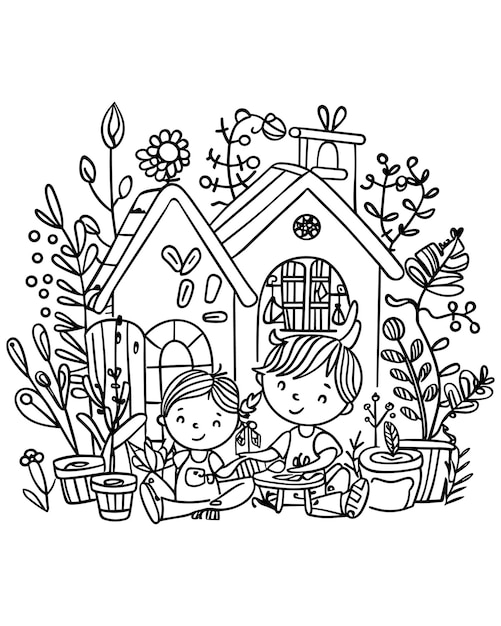 Vector ilustración de libro de colorear kawaii dibujado a mano para niños ilustración en blanco y negro
