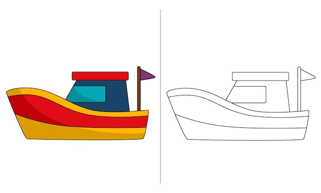 Vector ilustración libro para colorear para niños barco pequeño