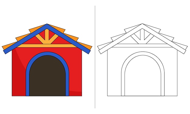 Vector ilustración libro para colorear para niños casa perro rojo