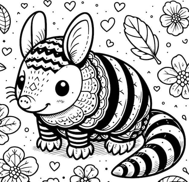 Ilustración de libro de colorear para niños con contorno negro de armadillo