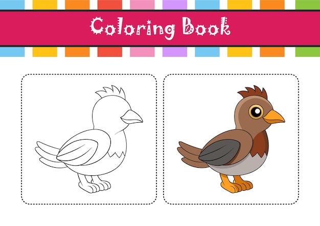 Ilustración de libro de colorear pájaros con ejemplo de color