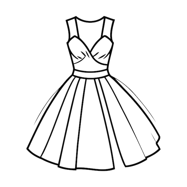 Ilustración de libro de colorear de vestido de moda de vector lindo para niñas