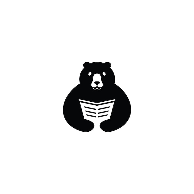 Ilustración de libro educativo negro de oso lunar leyendo un libro icono vector premium