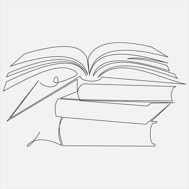 Ilustración de libros de dibujo vectorial de línea continua a mano