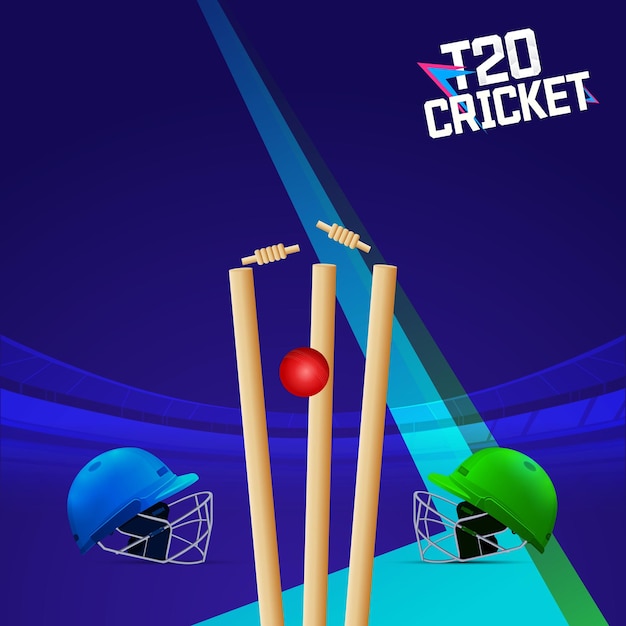 Ilustración para la liga del Campeonato de Cricket T20 Poster India contra Pakistán con el wicket de la pelota de cricket