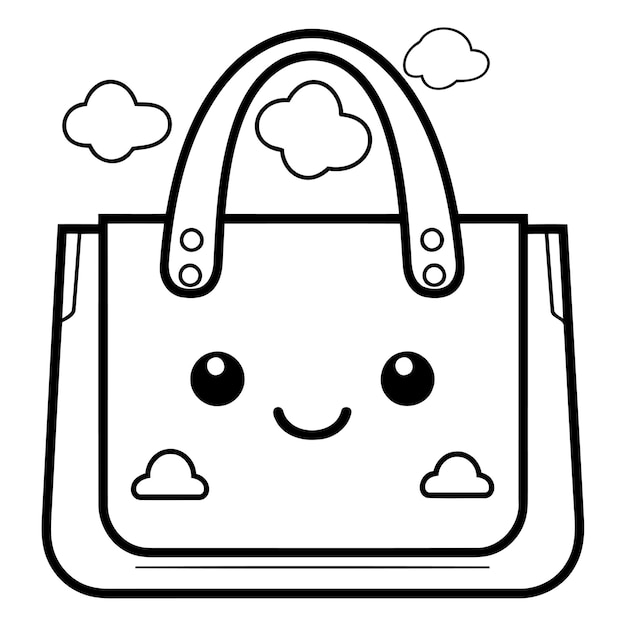 Vector ilustración de una linda bolsa de compras con una cara sonriente