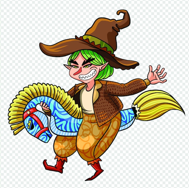 Ilustración linda bruja malvada