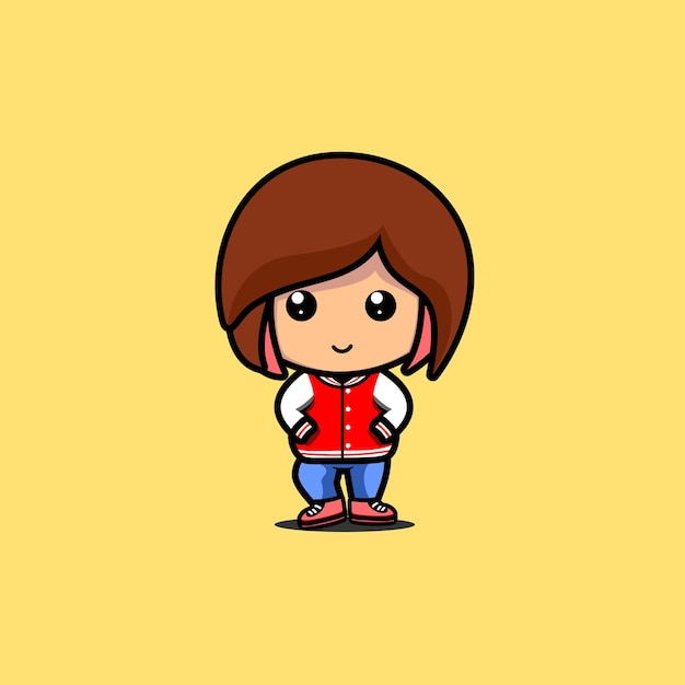 Vector ilustración de linda chica con diseño de vector de chaqueta