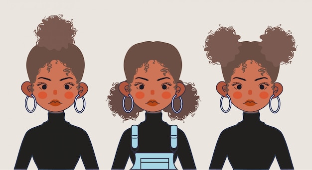 Vector ilustración linda chica negra. estilo de pelo de chica negra sobre fondo aislado.