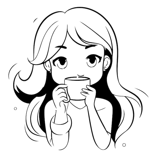 Vector ilustración de una linda chica pelirroja sosteniendo una taza de té