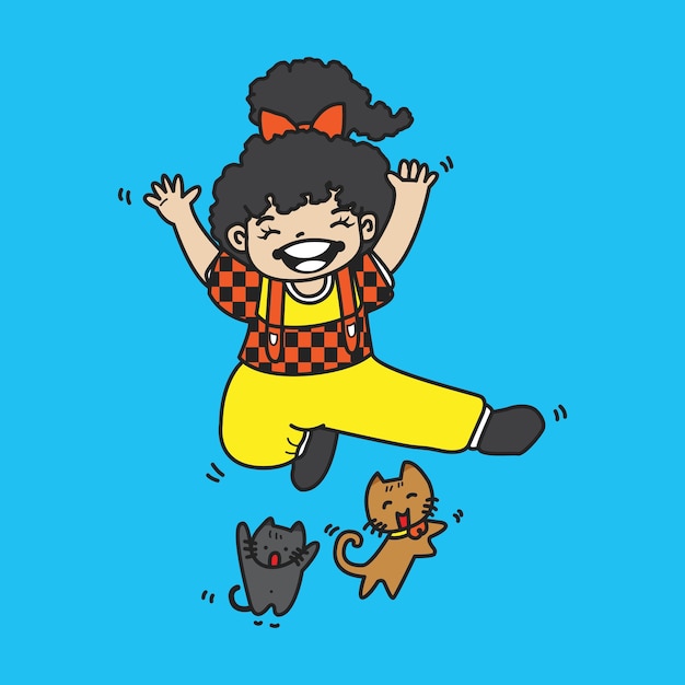 Ilustración linda chica con salto de gato