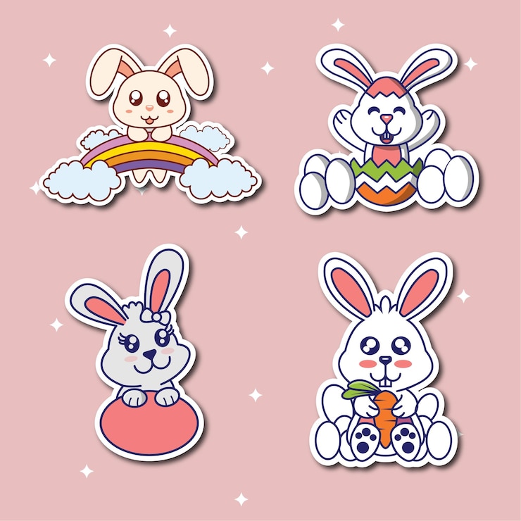 Vector ilustración linda de la colección de pegatinas de conejito de pascua