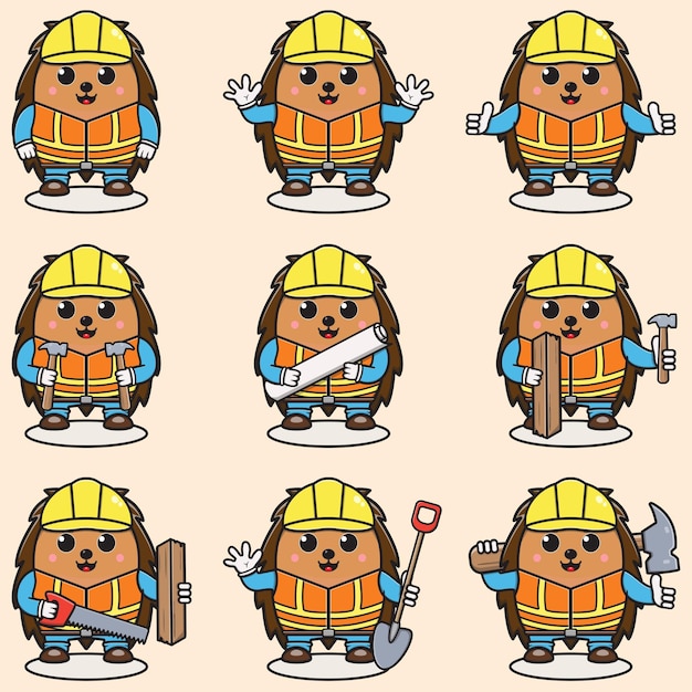 Ilustración linda del contratista de la construcción del erizo
