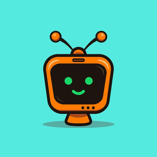 Ilustración linda dibujos animados amarillo televisión tv robot ciencia personaje web pegatina icono mascota logo