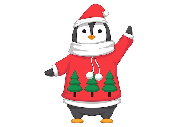 Ilustración linda del diseño del personaje del pingüino de Navidad