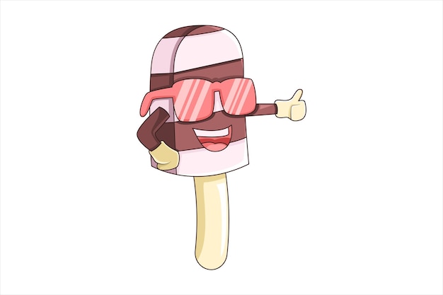 Vector ilustración linda del diseño de personajes de helado