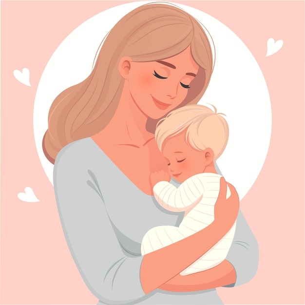 Ilustración linda de madre y bebé Una madre sostiene a su hijo en sus brazos Ilustración del día de la madre