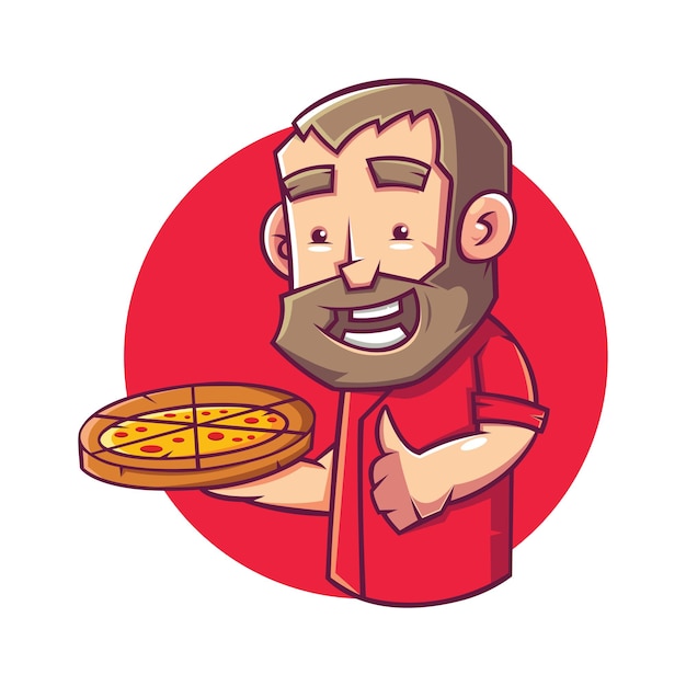 Ilustración linda de la mascota del chef de pizza