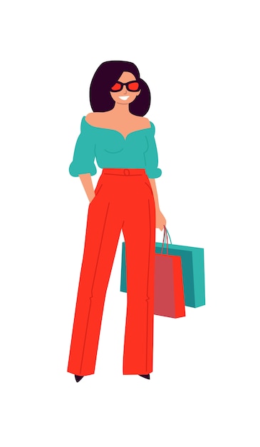 Ilustración de una linda moda en pantalones rojos.