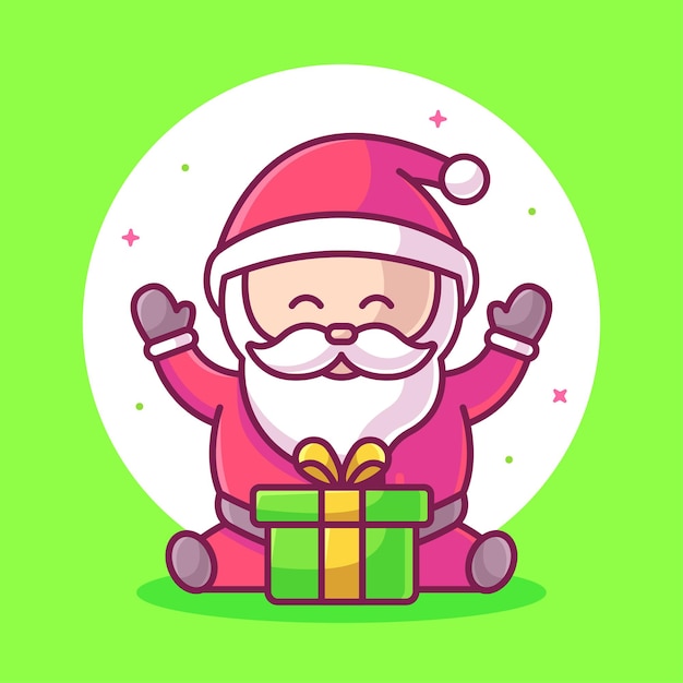 Ilustración linda de Papá Noel y del regalo Ilustración del icono del vector del logotipo de la Navidad o del invierno