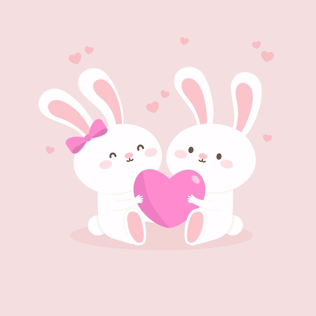 Ilustración linda pareja de animales de san valentín
