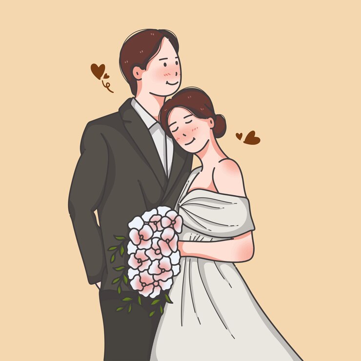 Ilustración linda pareja de boda