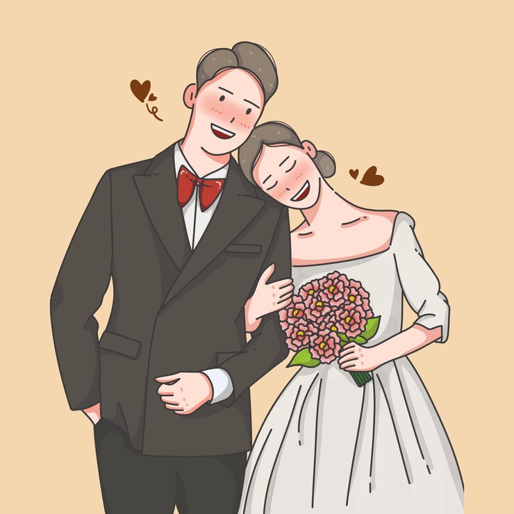 Ilustración linda pareja de boda