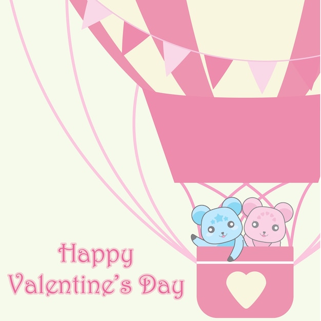 Ilustración con linda pareja de osos en globo aerostático adecuado para el día de San Valentín
