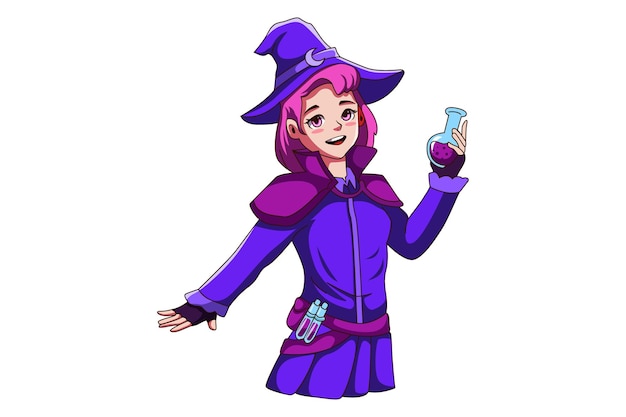 Ilustración linda del personaje de bruja de Halloween