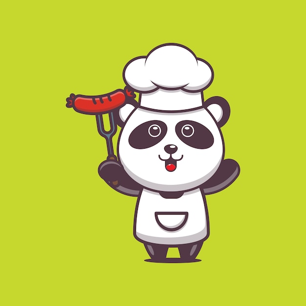 Ilustración linda del personaje del chef panda