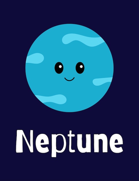 Ilustración linda del planeta Neptuno Diseño de dibujos animados felices para niños educativos Material y espacio