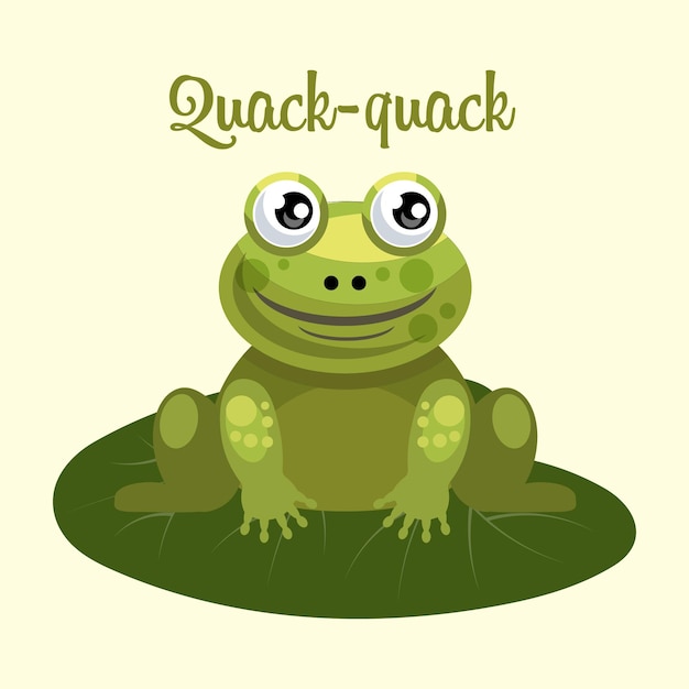 Ilustración linda rana sonriente en una hoja de nenúfar Imprimir ilustración de dibujos animados para niños