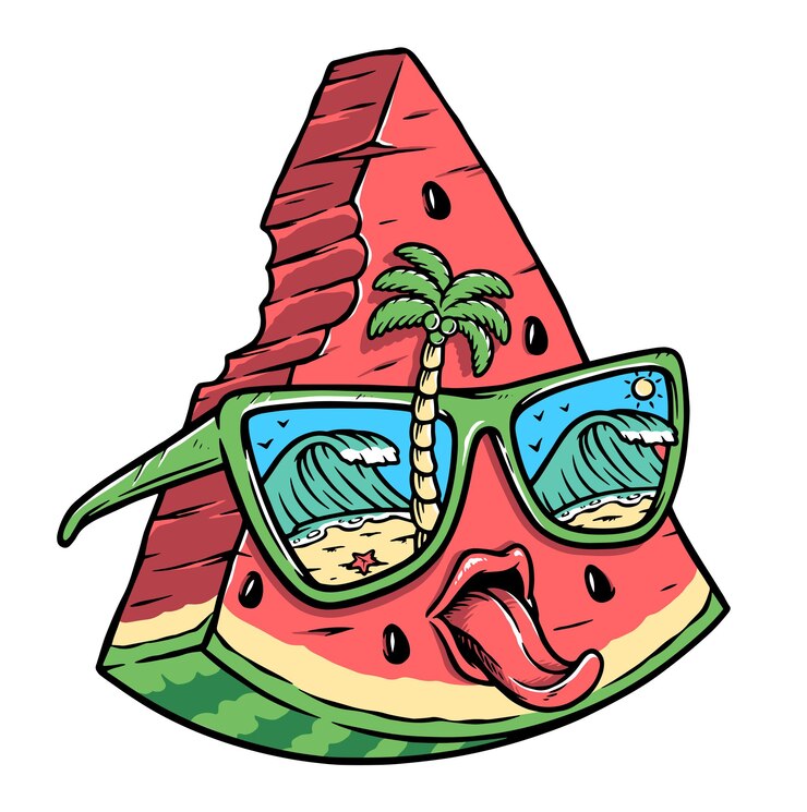 Vector ilustración linda de sandía y gafas de playa
